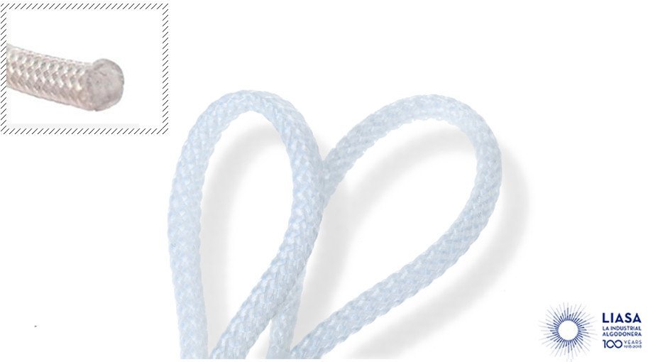 Round braided piping ropes of polyester