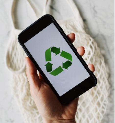 Photo of mobile with the graph of the recycling cycle.